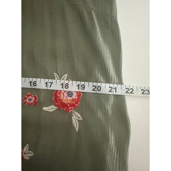 THML Melina Floral Embroidered Olive Dress Sz M Sleeveless Roses Boho Cottage - Picture 7 of 9